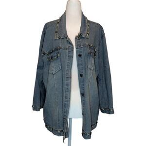 Multiples Lightweight Denim Nautical Beach Shell Embroidered Button Up Jacket XL